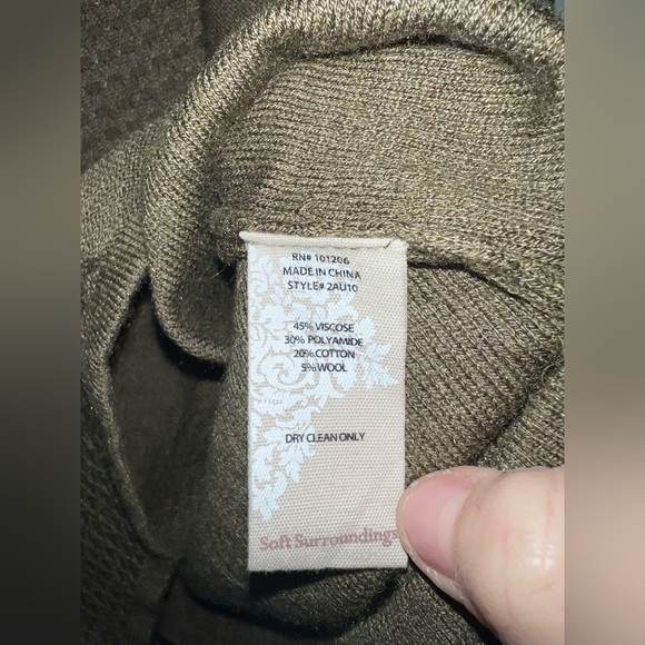 Soft Surroundings Olive Green Waffle Knit Collared Tunic Sweater XS - Picture 5 of 6